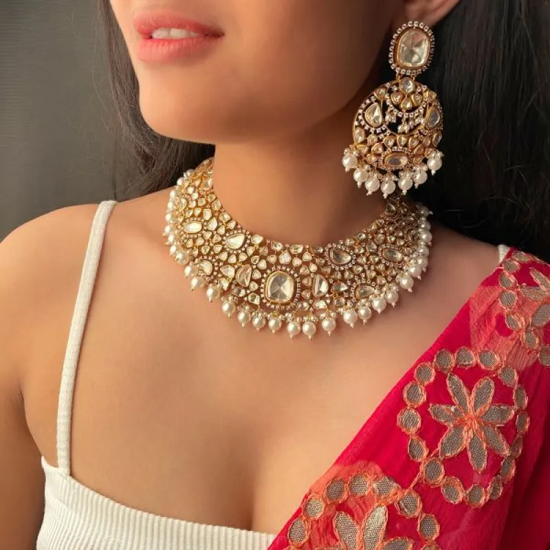 Shivana Pearl Kundan Necklace Set sold by Blossom Box Jewelry