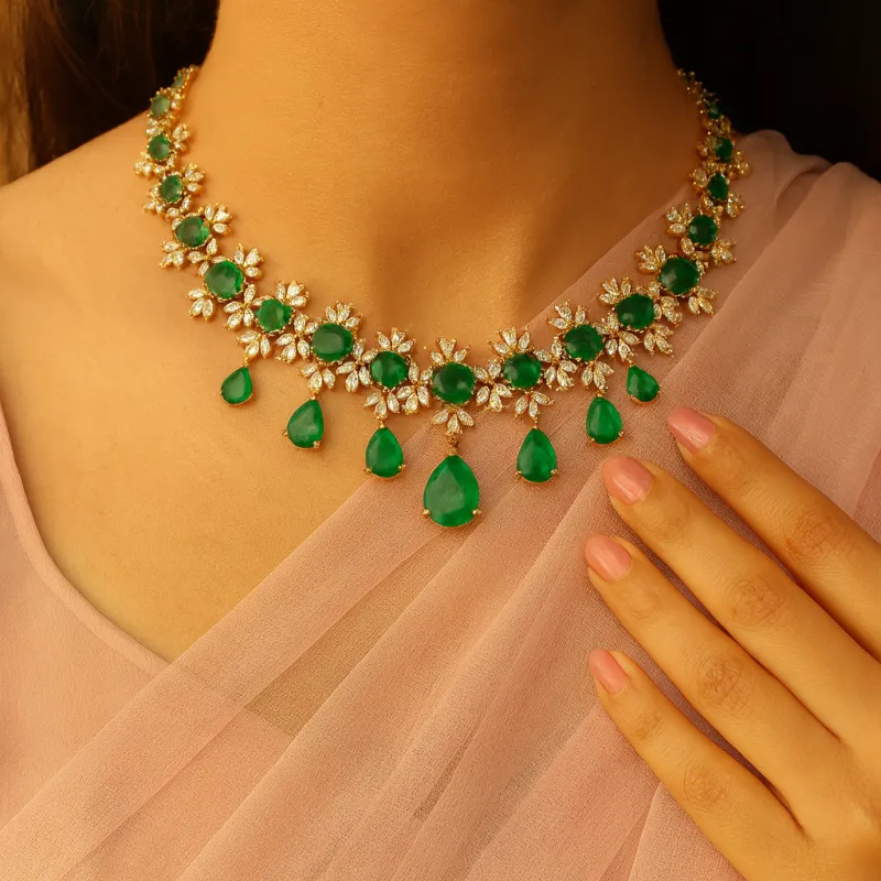 Emerald Raqayya Necklace Set sold by Blossom Box Jewelry