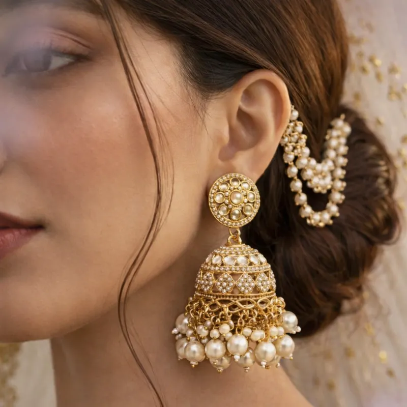 Pearl Haveli Earrings made by Blossom Box Jewelry