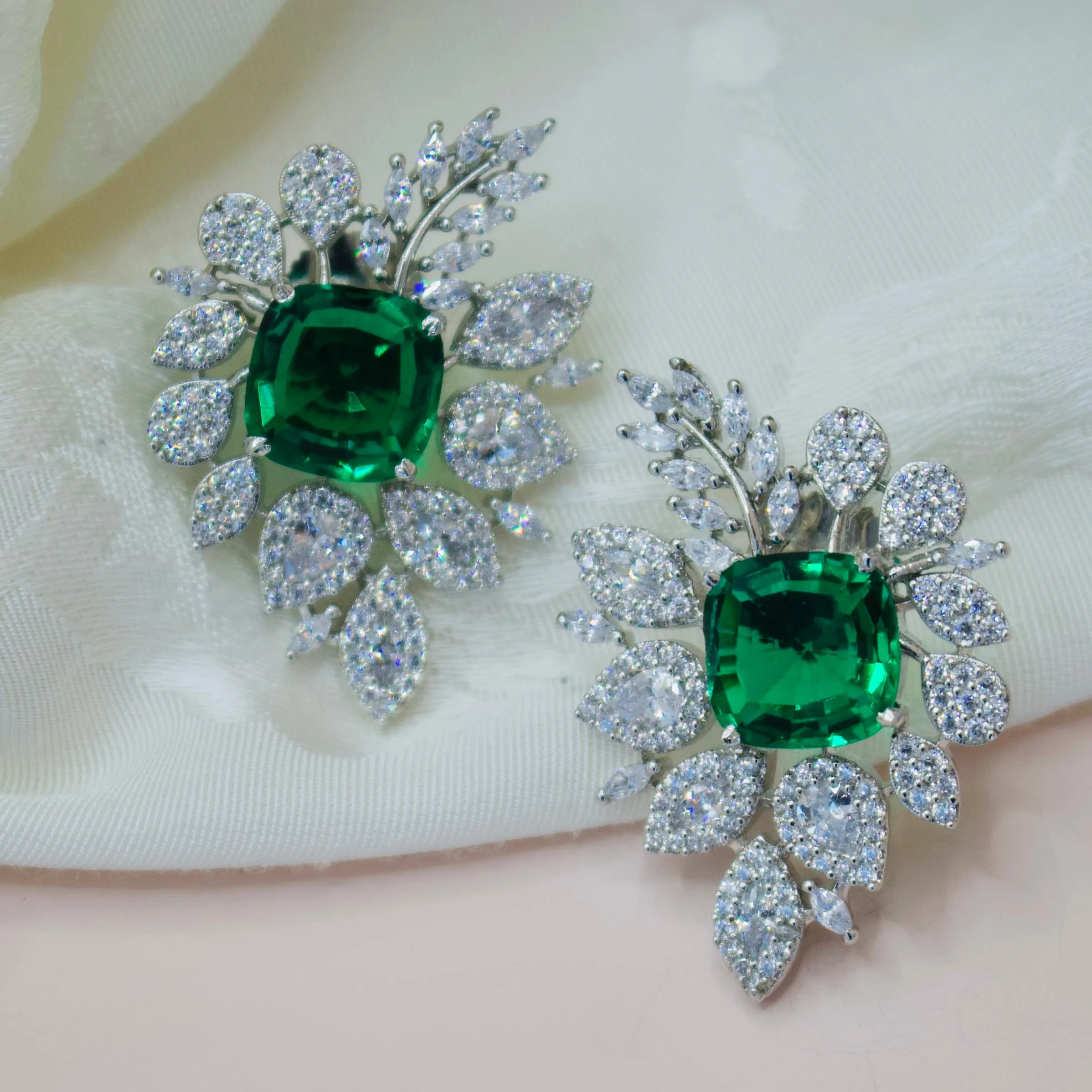 Shirani Emerald Leaf Earrings sold by Blossom Box Jewelry