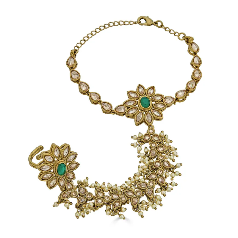 PRIYANKA HAND HARNESS IN EMERALD sold by Blossom Box Jewelry