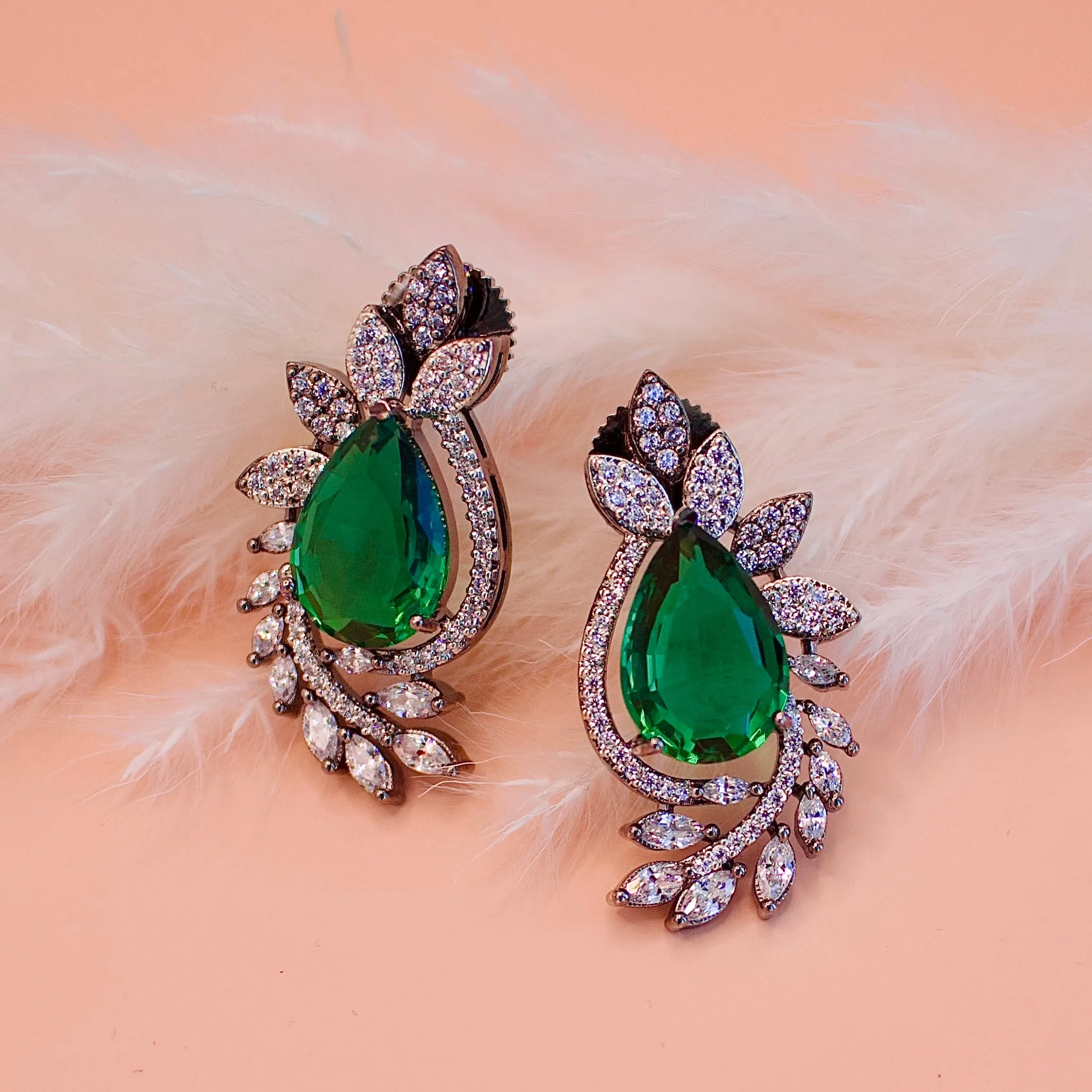 Emerald Leaf AD Earrings sold by Blossom Box Jewelry