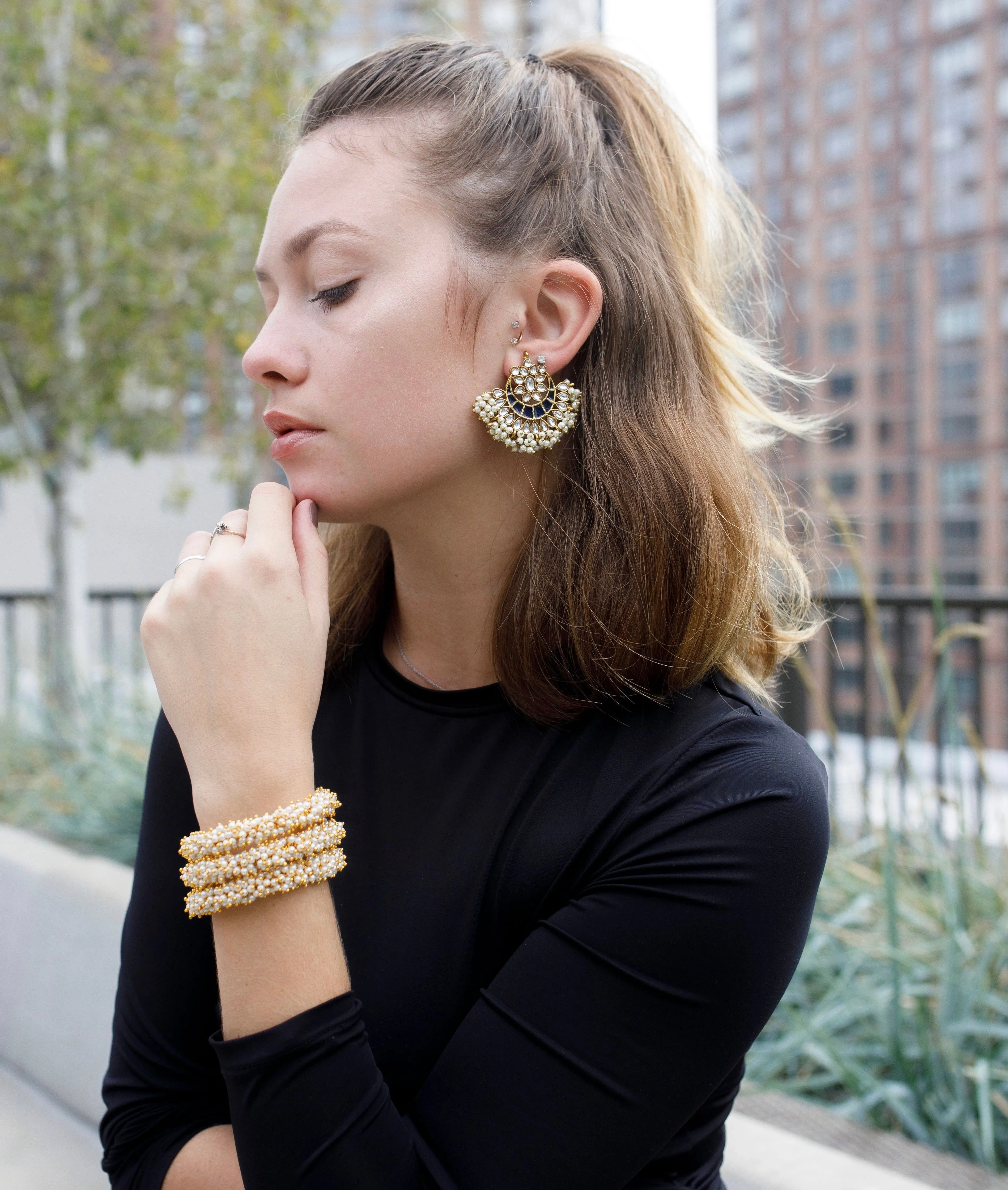 Esma Crescent Earrings in Blue sold by Blossom Box Jewelry product image thumbnail 3