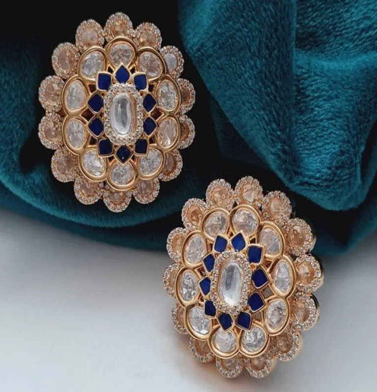 NAIRA KUNDAN STUDS In Blue sold by Blossom Box Jewelry