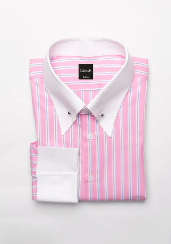 Blue On Pink Wide Stripes Shirt - White Classic Collar With Pin sold by Brisk Shirts