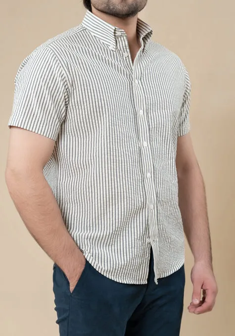 Grey White Seersucker Stripes Shirt - Half Sleeves sold by Brisk Shirts product image thumbnail 3
