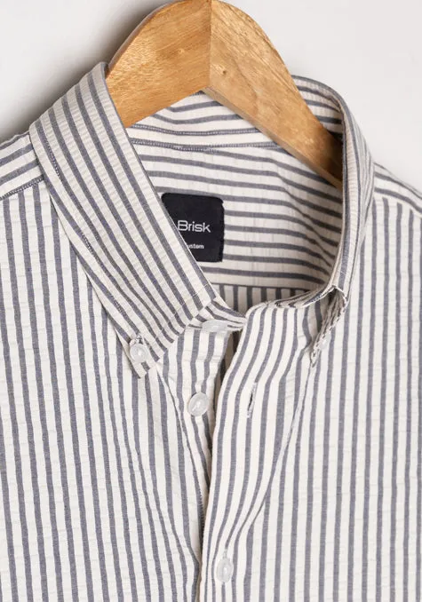 Grey White Seersucker Stripes Shirt - Half Sleeves sold by Brisk Shirts product image thumbnail 4