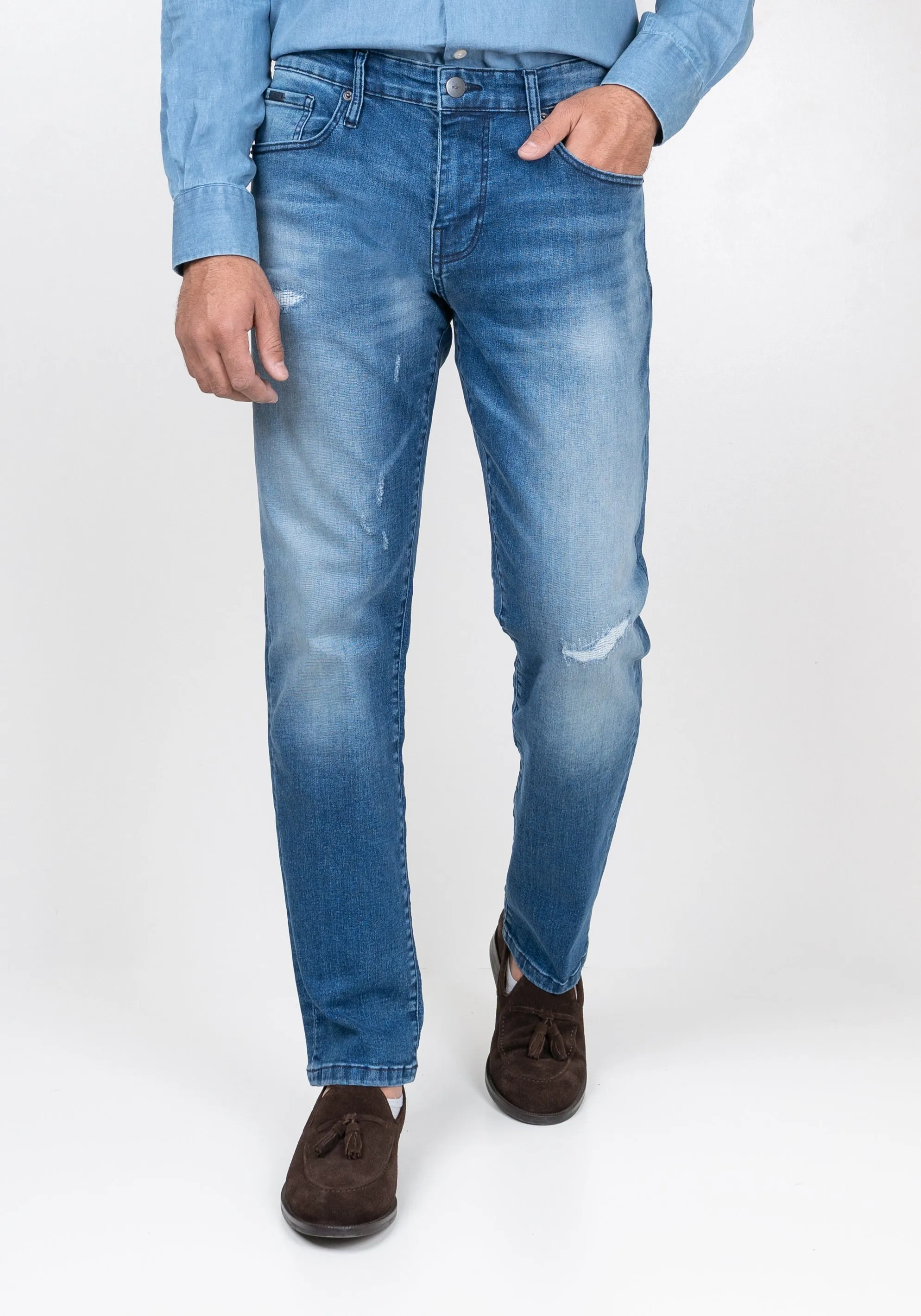 Medium Wash Slight Rip & Repair Slim Fit Jeans - Flex sold by Brisk Shirts product image thumbnail 3
