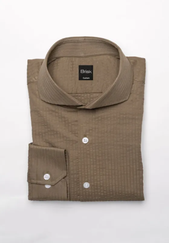 Greenish Taupe Seersucker Shirt sold by Brisk Shirts