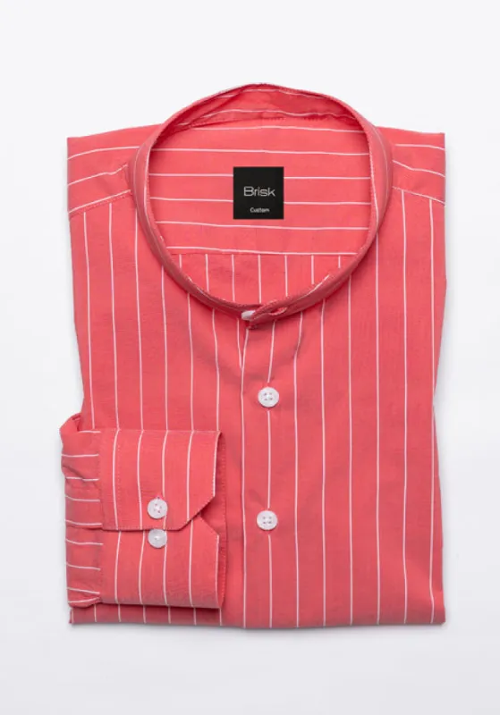 WHITE ON RED PINSTRIPE PERFORMANCE STRETCH SHIRT - BAND COLLAR sold by Brisk Shirts