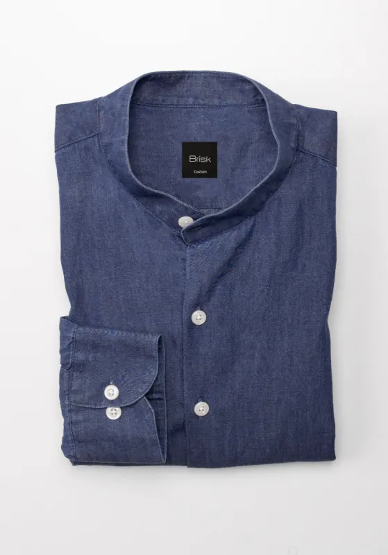 Denim Rinse Wash Shirt - Band Collar sold by Brisk Shirts