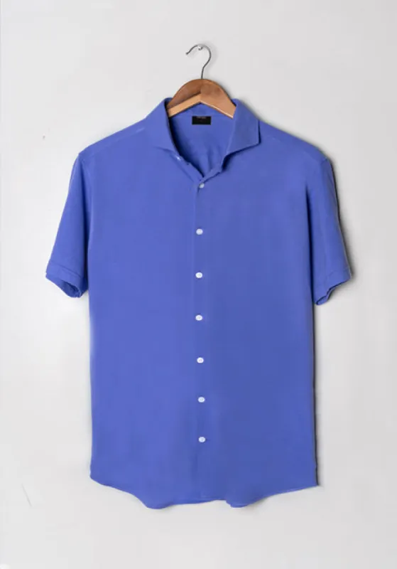Mid Blue Feather Soft Piqué Half Sleeve Shirt sold by Brisk Shirts