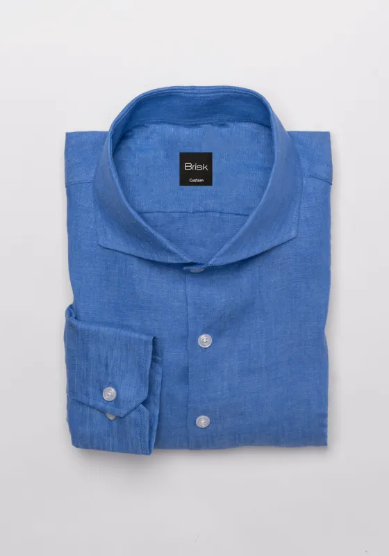 Lapis Blue Italian Linen Shirt sold by Brisk Shirts