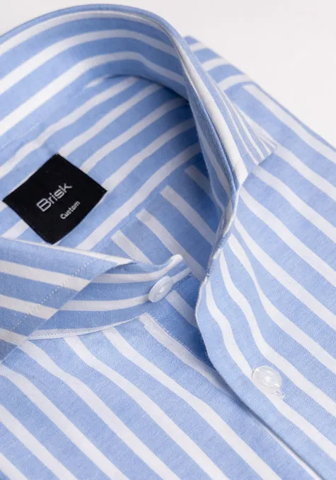 Soft Sky Blue Wide Cotton Linen Stripes Shirt sold by Brisk Shirts product image thumbnail 2