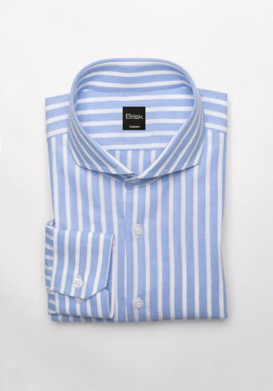 Soft Sky Blue Wide Cotton Linen Stripes Shirt sold by Brisk Shirts