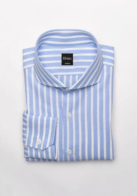 Soft Sky Blue Wide Cotton Linen Stripes Shirt sold by Brisk Shirts