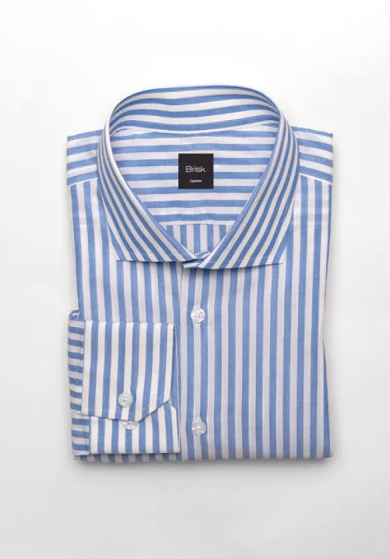Blueish Grey Cotton Linen Stripes Shirt - Soft Cut Away Classic Collar sold by Brisk Shirts