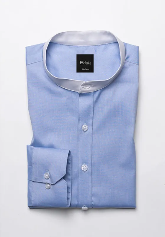 Blue Chambray Band Collar Shirt sold by Brisk Shirts