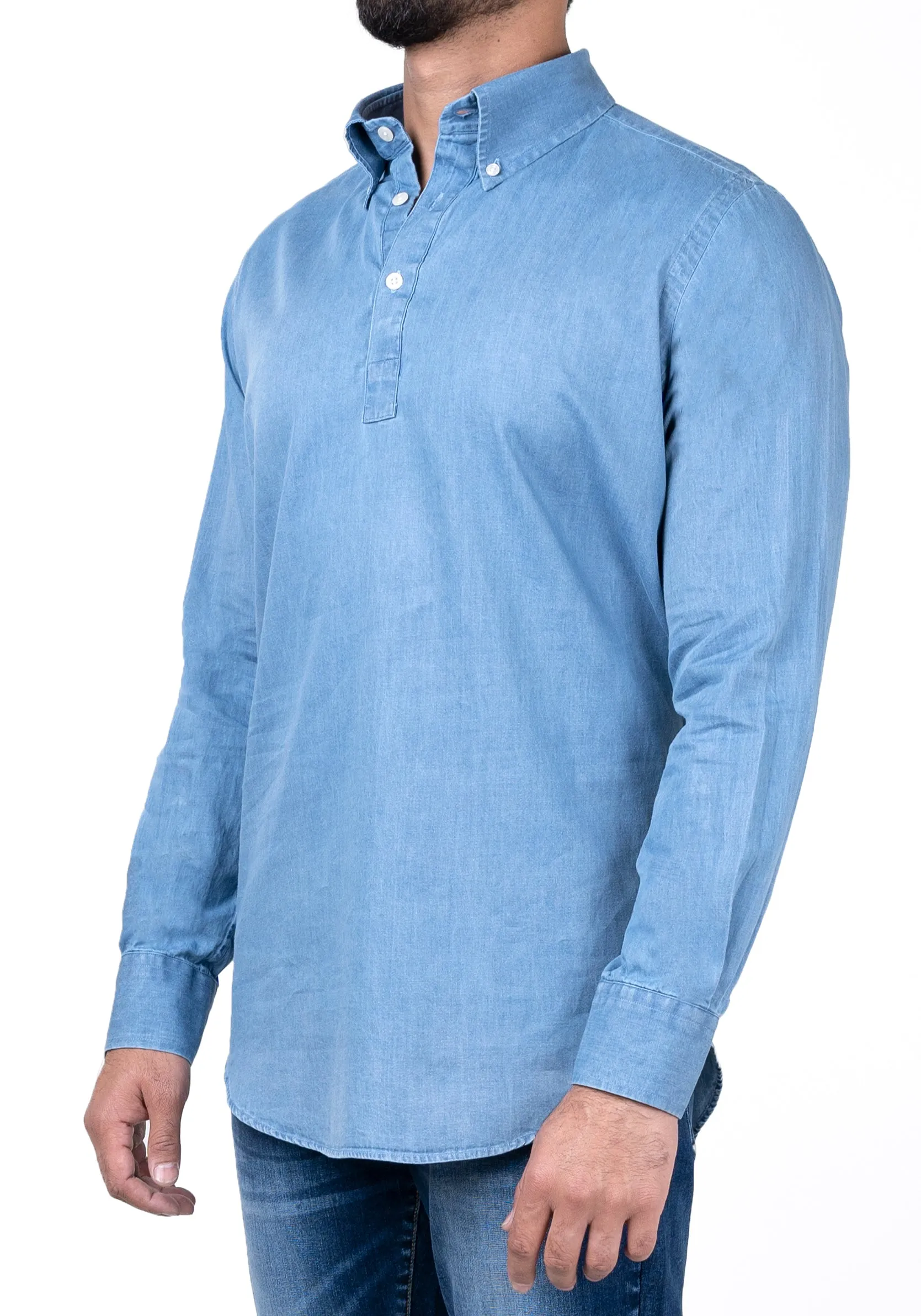 Denim Light Wash Popover Shirt sold by Brisk Shirts