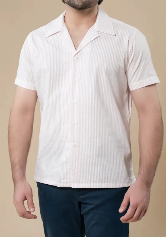 Pink Seersucker Stripes Shirt- Camp Collar sold by Brisk Shirts