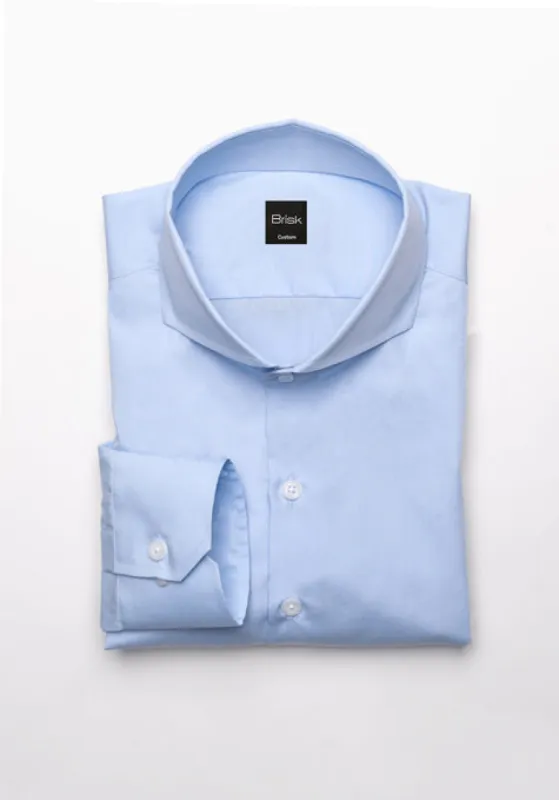 Egyptian Sky Blue Light Weight 80's Poplin Shirt - 2 Button Extreme Collar sold by Brisk Shirts