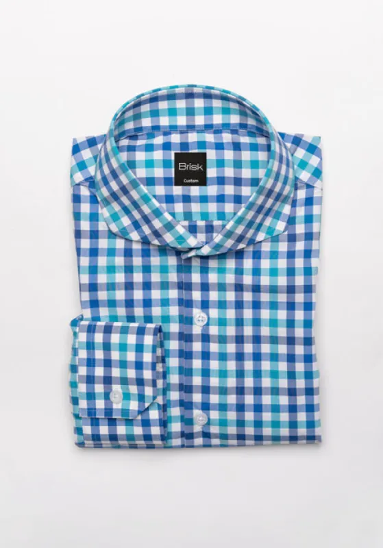 Crisp Blue Green Performance Stretch Gingham Shirt - Wrinkle Free sold by Brisk Shirts