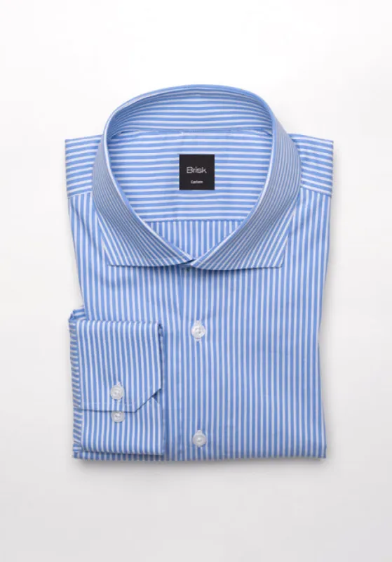 Mid Blue Pencil Stretch Stripes Shirt - Classic Collar sold by Brisk Shirts