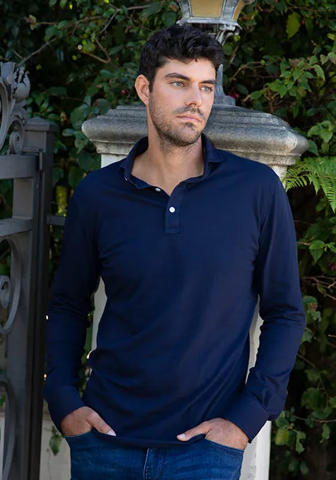 Midnight Blue Feather Soft Piqué Full Sleeve Polo Shirt sold by Brisk Shirts product image thumbnail 3