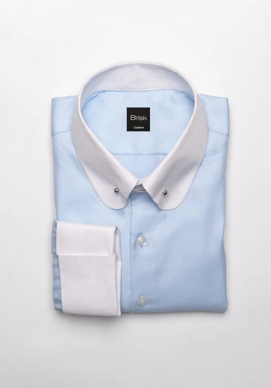 Egyptian Sky Blue Bold Twill Pin Collar Shirt sold by Brisk Shirts
