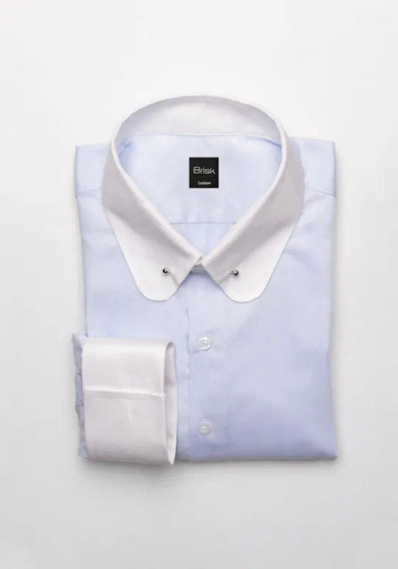 Egyptian Ice Blue Micro Structured Shirt - White Club Pin Collar sold by Brisk Shirts