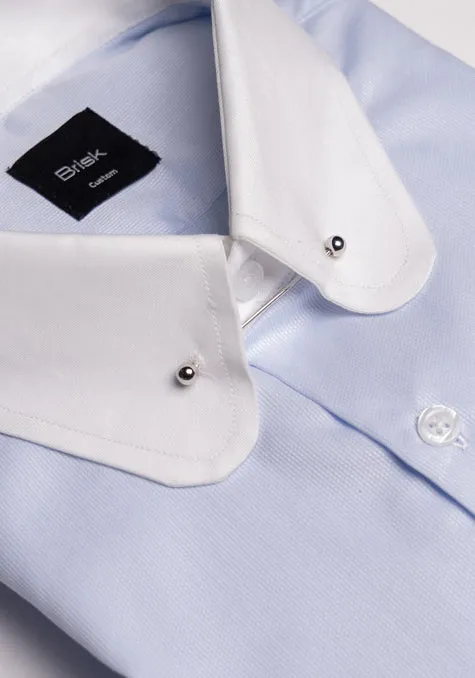 Egyptian Ice Blue Micro Structured Shirt - White Club Pin Collar sold by Brisk Shirts product image thumbnail 2
