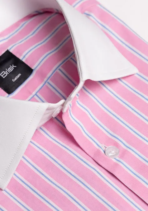 Blue On Pink Wide Stripes Shirt - White Cut Away Classic Collar sold by Brisk Shirts product image thumbnail 2
