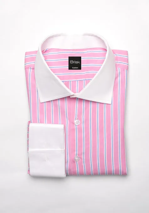 Blue On Pink Wide Stripes Shirt - White Cut Away Classic Collar sold by Brisk Shirts