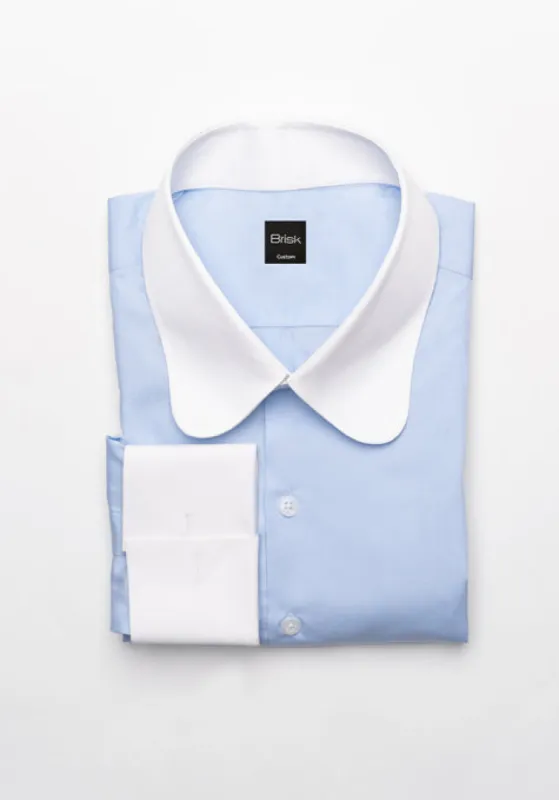 Egyptian Sky Blue Light Weight 80's Poplin Shirt - White Club Collar sold by Brisk Shirts