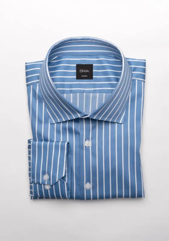 Super Fine Blue Satin Stretch Stripes Shirt - Classic Collar sold by Brisk Shirts