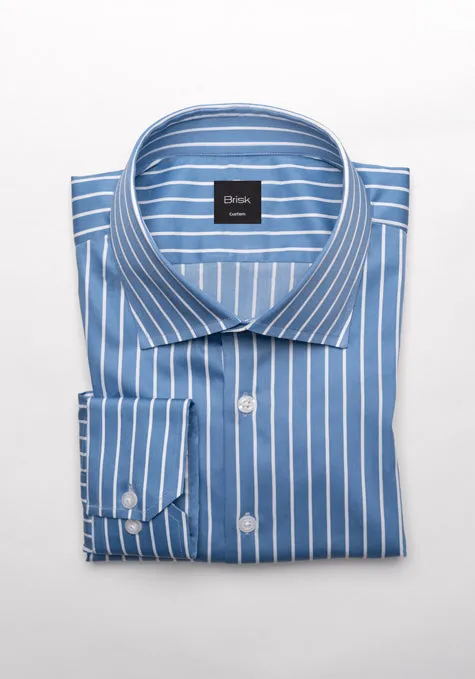 Super Fine Blue Satin Stretch Stripes Shirt - Cut Away Classic Collar sold by Brisk Shirts
