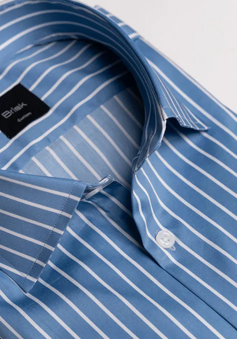 Super Fine Blue Satin Stretch Stripes Shirt - Cut Away Classic Collar sold by Brisk Shirts product image thumbnail 2