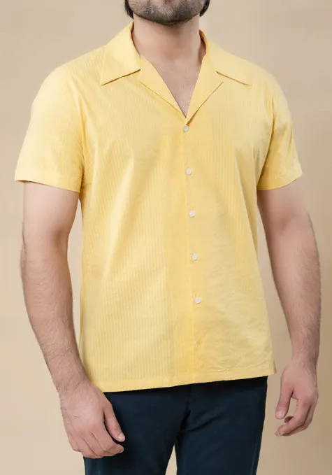 Mustard Seersucker Shirt - Camp Collar sold by Brisk Shirts