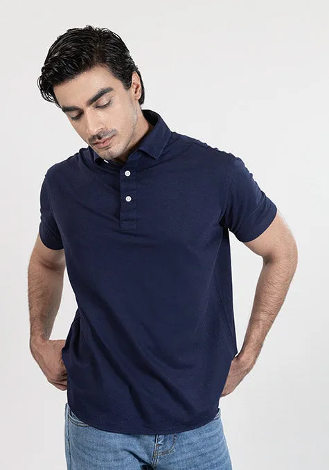 Midnight Blue Feather Soft Piqué Half Sleeve Polo Shirt sold by Brisk Shirts