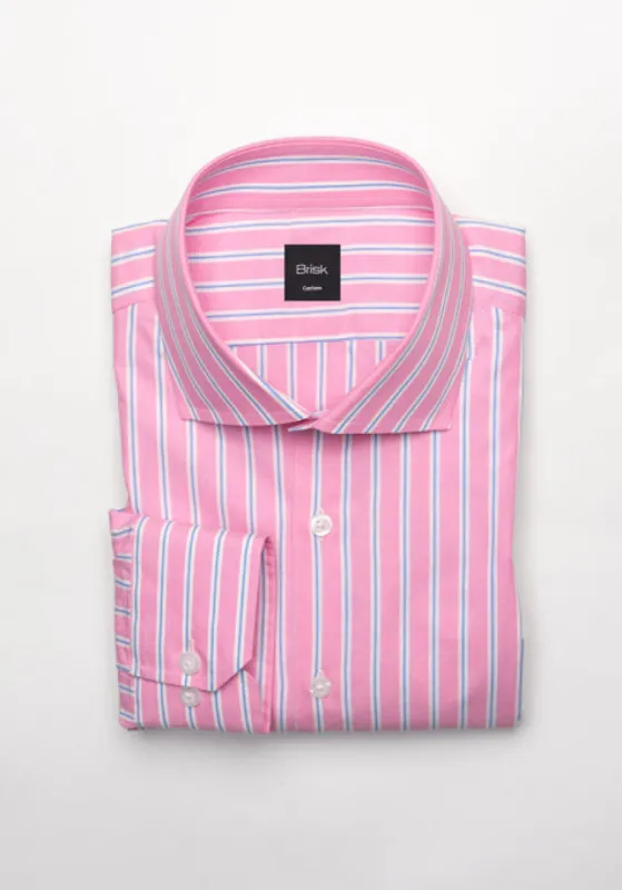 Blue On Pink Wide Stripes Shirt - Classic Collar sold by Brisk Shirts