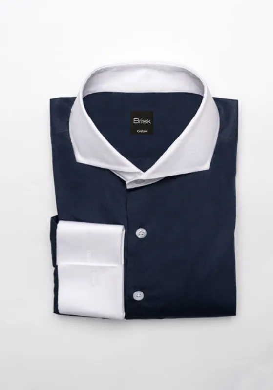 Egyptian Navy Blue Light Weight 80's Poplin Shirt - White Extreme Collar sold by Brisk Shirts