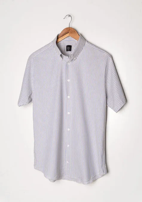 Pastel Steel Blue Seersucker Stripes Shirt-Half Sleeve sold by Brisk Shirts