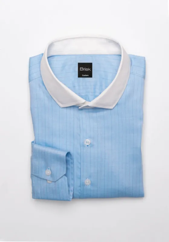 Pink Blue Pencil Stripes On Blue Bold Twill Shirt sold by Brisk Shirts