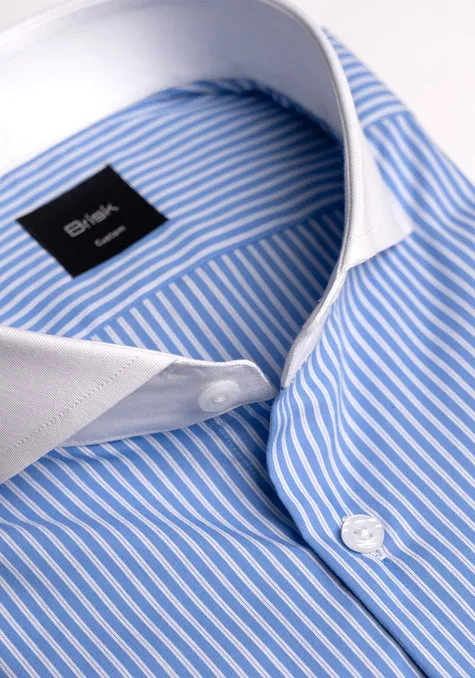Mid Blue Pencil Stretch Stripes Shirt -White Extreme Collar sold by Brisk Shirts product image thumbnail 2