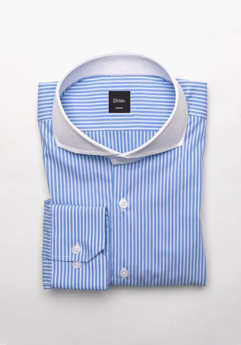 Mid Blue Pencil Stretch Stripes Shirt -White Extreme Collar sold by Brisk Shirts