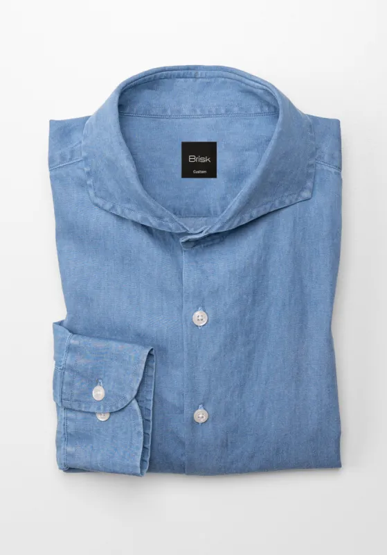 Denim Light Wash Shirt - Cut Away Extreme Collar sold by Brisk Shirts