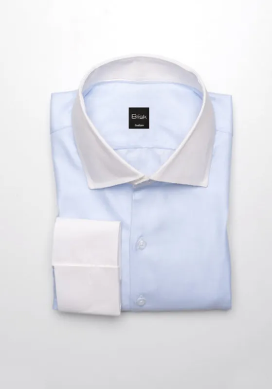 Egyptian Sky Blue Bold Twill Shirt - White Classic Collar & French Cuffs sold by Brisk Shirts