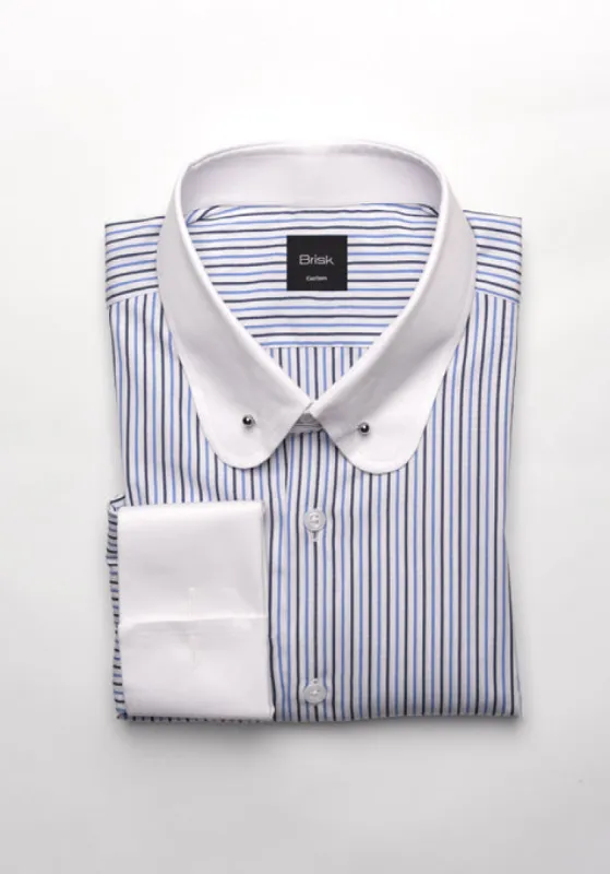 Black & Blue Pencil Stripes Shirt - White Club Collar With Pin sold by Brisk Shirts