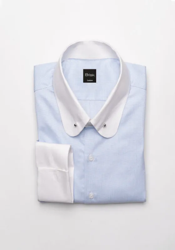 Sky Blue Mini Grid Structured Gingham Shirt - Cotton/Poly sold by Brisk Shirts