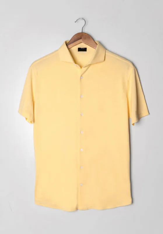 Yellow Feather Soft Piqué Half Sleeve Shirt sold by Brisk Shirts